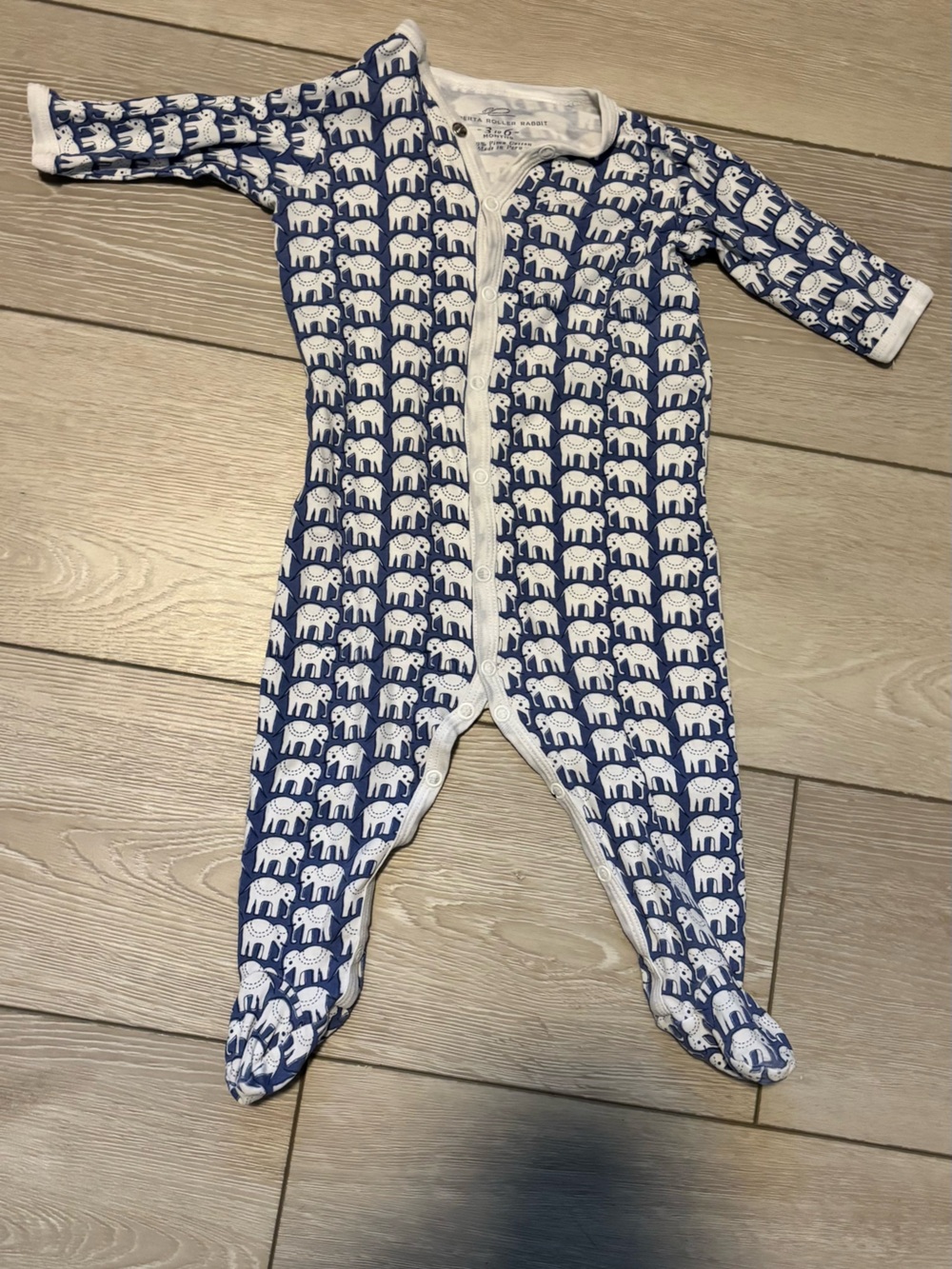 Roberta Roller Rabbit Blue and White Elephant Print Footed One-Piece